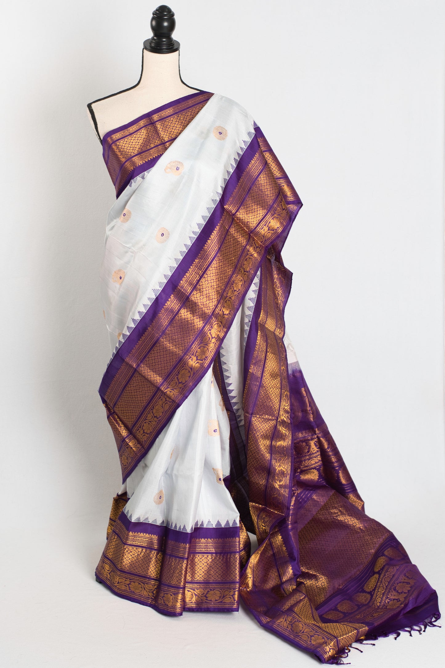 Bimala : Wide Border Kanji Gadwal Silk Saree in Pale Mauve and Purple image 0