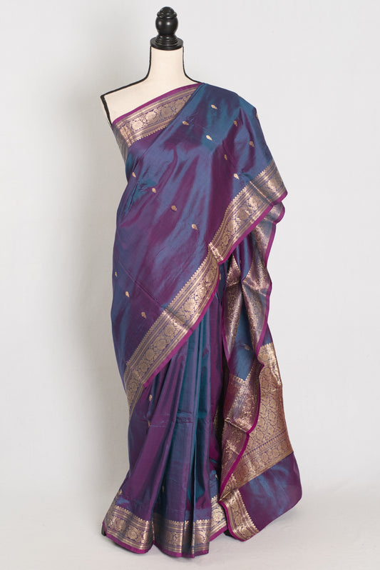 Bristi | Dual Shade Purple Pure Katan Silk Banarasi with 38 Size Stitched Blouse image 0