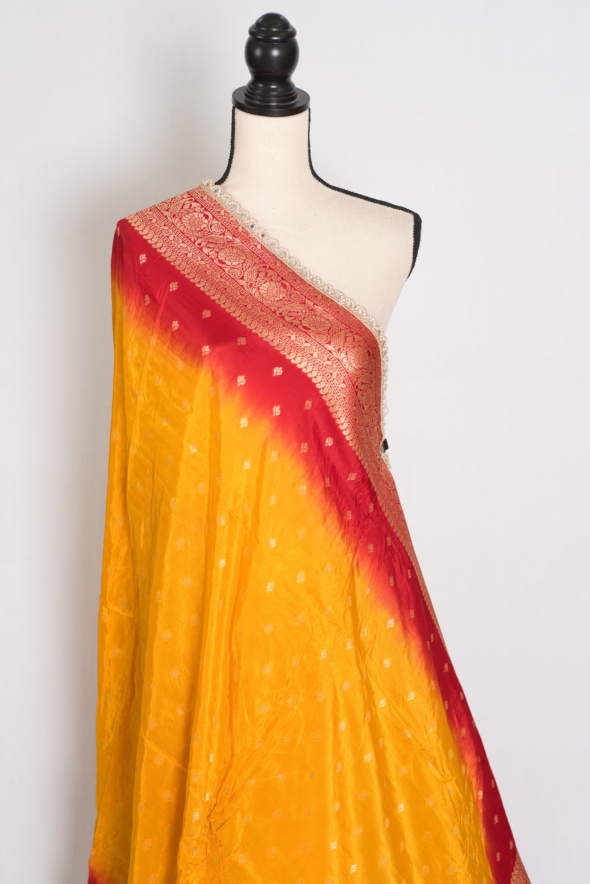 Mala | Yellow & Red Dola Silk Banarasi Saree | Soft & Flowy image 3