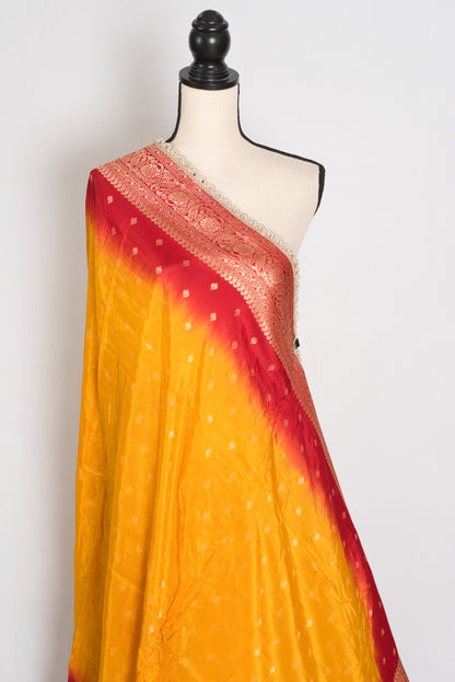 Mala | Yellow & Red Dola Silk Banarasi Saree | Soft & Flowy image 3
