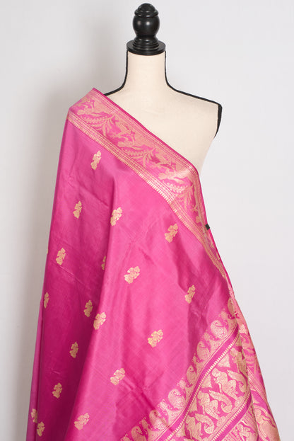 Swarna | Pink and Cream Handwoven Bishnupuri Baluchari Silk Saree image 4