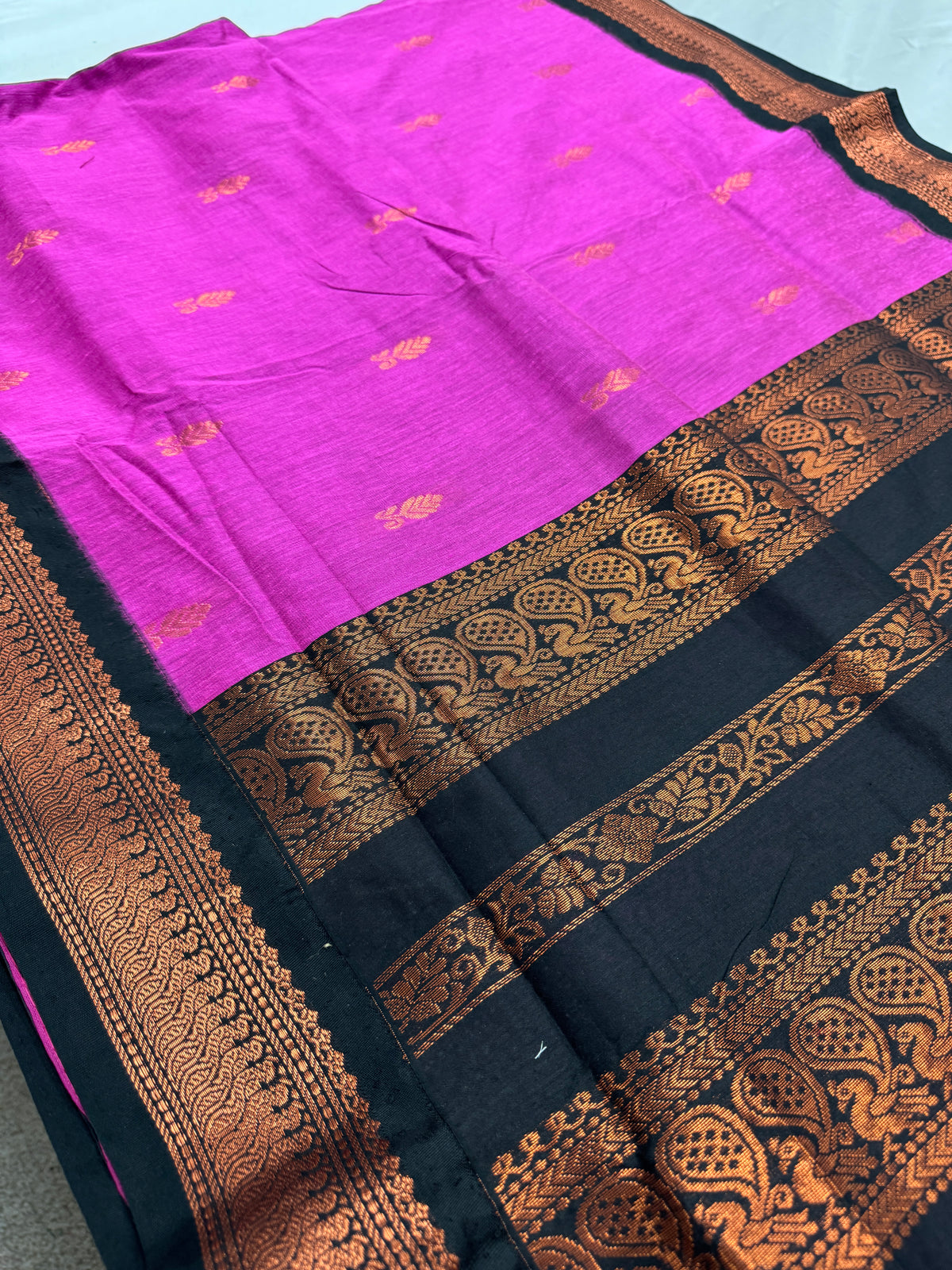Arushi: Purple and Black Blended Cotton Gadwal Saree image 0