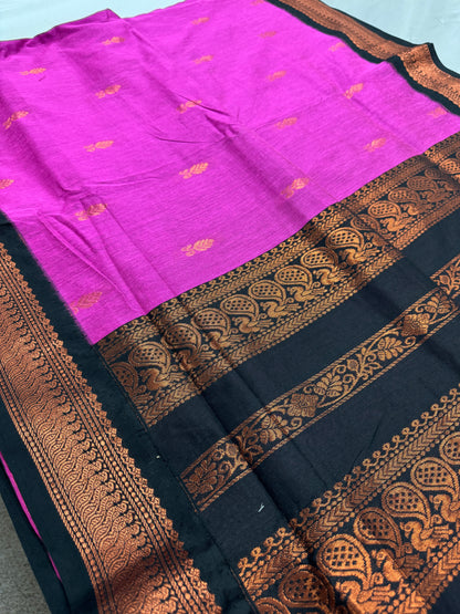 Arushi: Purple and Black Blended Cotton Gadwal Saree image 0