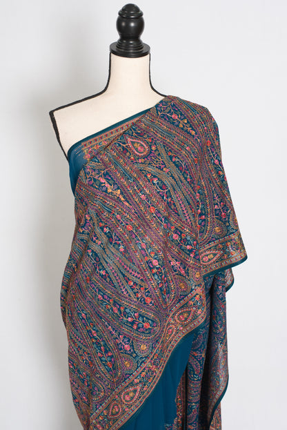 Mira | Cobalt Blue Georgette Saree | All-Over Multicolor Kashmiri Embroidery image 6