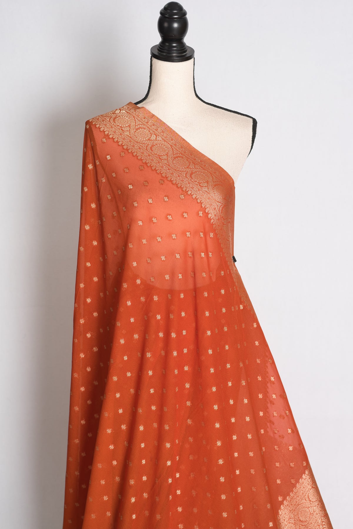 Mahi: Rust Brown Lightweight Semi Georgette Banarasi Saree with 38 Size Blouse image 5