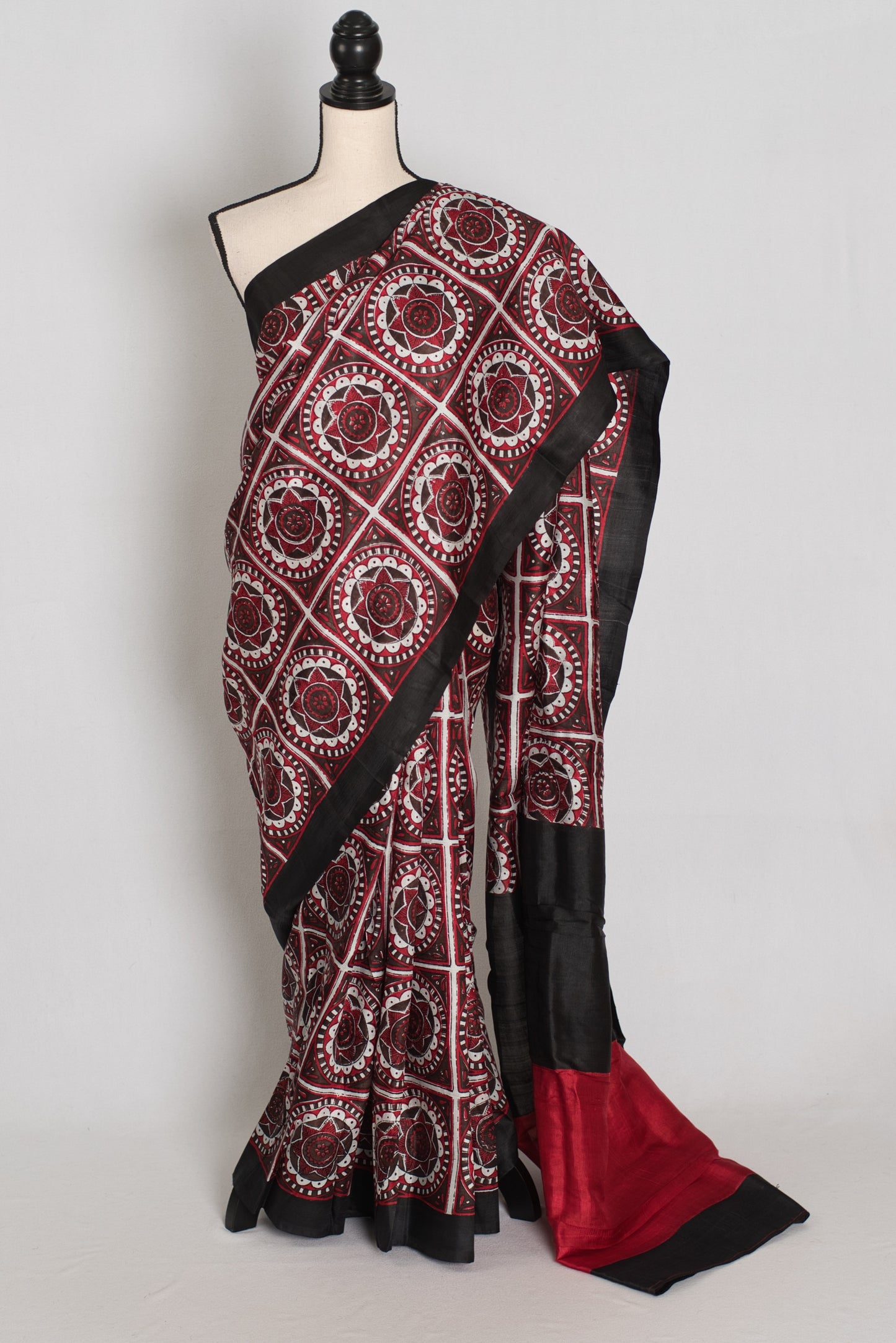 Dhriti : Black and Red Contemporary Hand Block Printed Murshidabad Silk Saree image 0