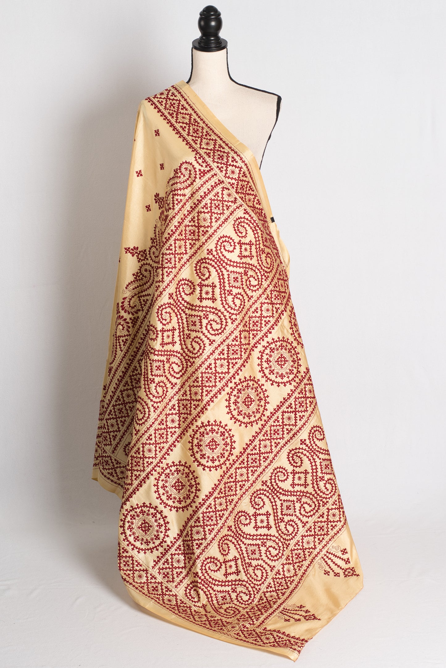 Moonlit Sand - Hand Embroidered Blended Silk Gujrati Work Saree image 1