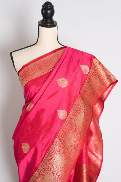 Aalta: Pink and Maroon Banarasi Katan Silk Saree image 5