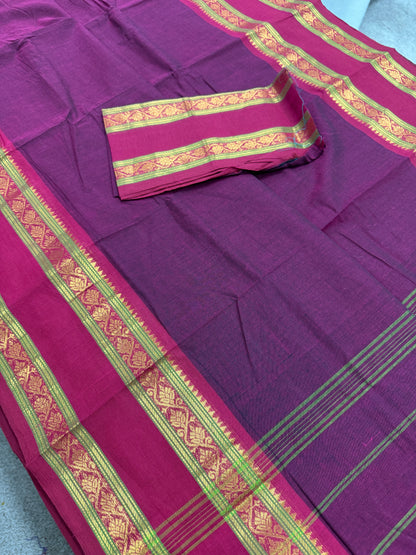 Kalyani : Handwoven Kanchi Cotton Saree in Maroonish Purple image 0