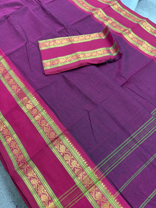 Kalyani : Handwoven Kanchi Cotton Saree in Maroonish Purple image 0