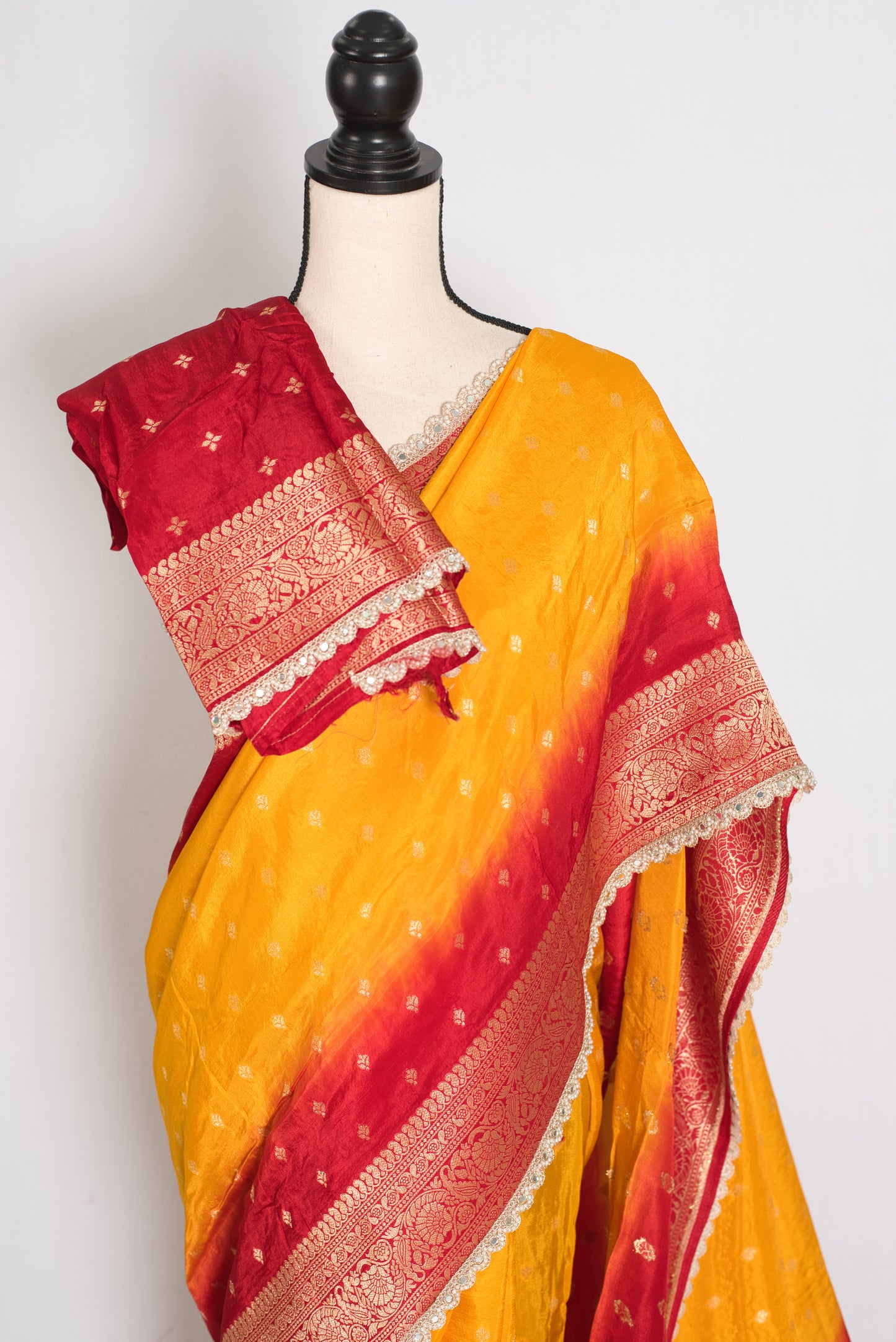 Mala | Yellow & Red Dola Silk Banarasi Saree | Soft & Flowy image 1