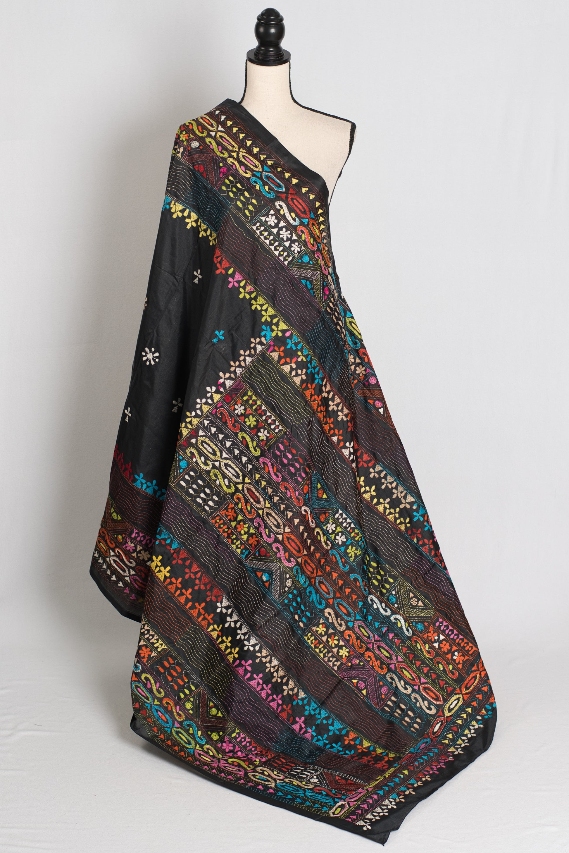 Bidisha : Black Blended Silk Saree with Lambani Hand Embroidery image 1