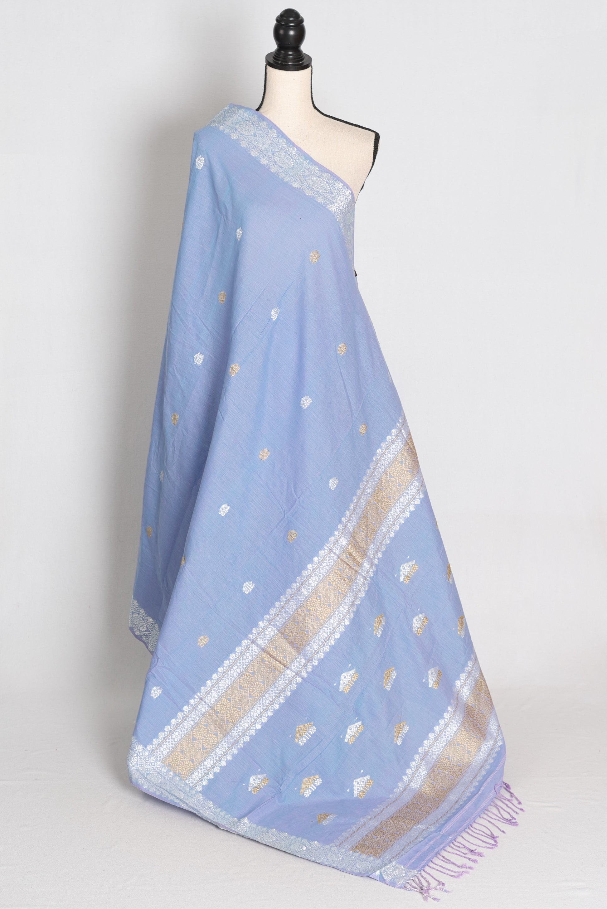 Asha : Dusky Lilac & Silver Pure Cotton Assamese Saree | Authentic Handloom image 2