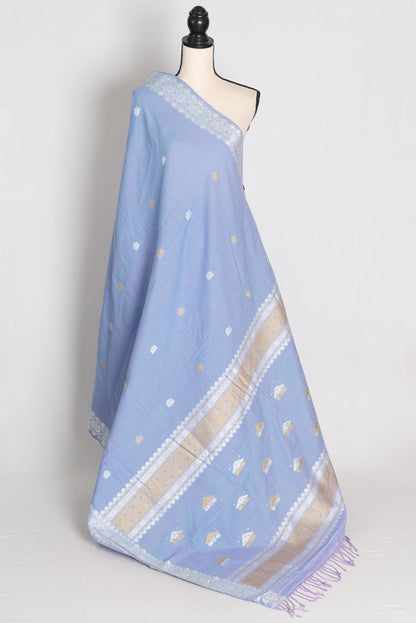 Asha : Dusky Lilac & Silver Pure Cotton Assamese Saree | Authentic Handloom image 2