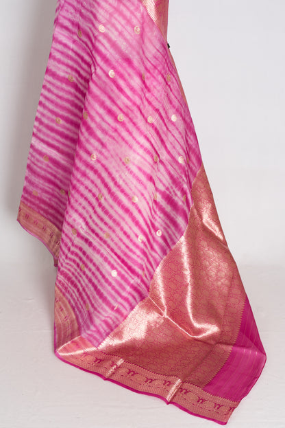 Diya : Pink Shibori Kora Organza Banarasi Saree | Silk Mark Certified image 3