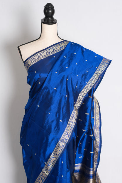 Mrinal: Dark Blue Pure Katan Banarasi Silk Saree image 5