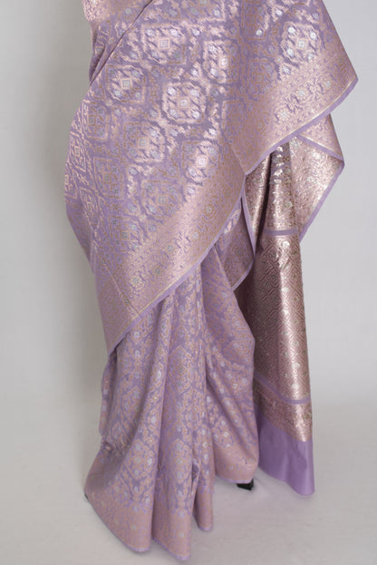 Nandini: Mauve & Gold Cotton Silk Jamdani Banarasi Saree image 6