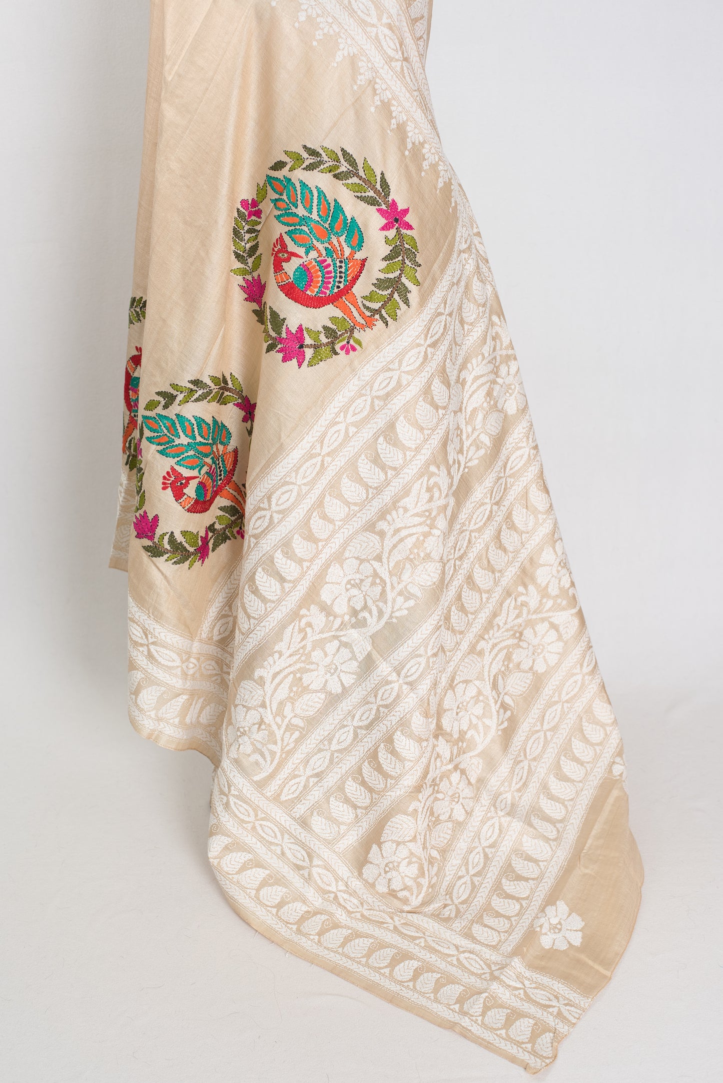 Gini | Exclusive Hand-Embroidered Gachi Tussar Kantha Stitch Saree image 4