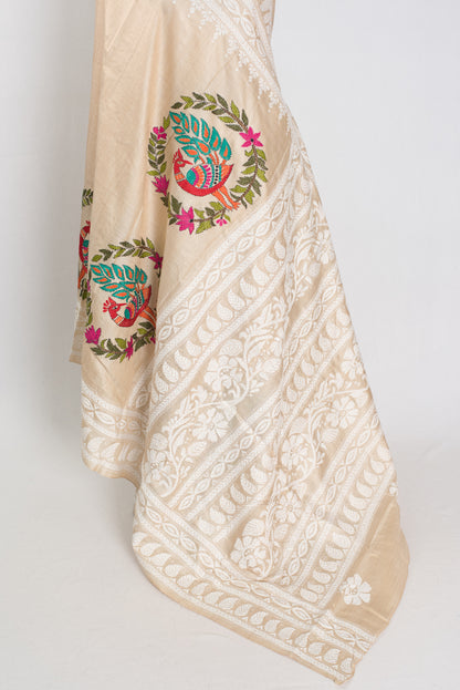 Gini | Exclusive Hand-Embroidered Gachi Tussar Kantha Stitch Saree image 4
