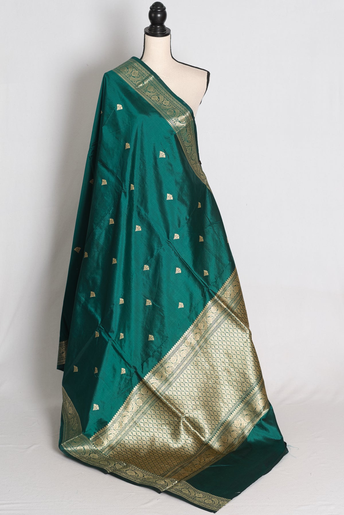 Debolina: Rama Green and Gold Lightweight Katan Banarasi Silk Saree image 1