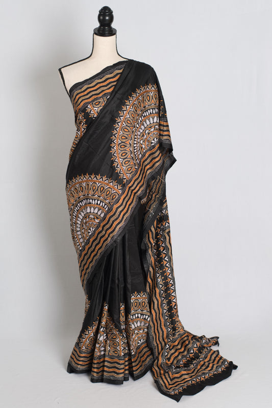 Shyamoli : Black Silk Mark Certified Hand Embroidery Kantha Stitch Saree image 0