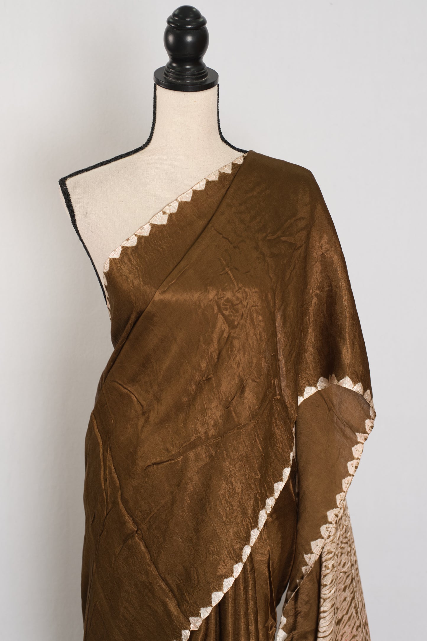 Banu: Brown Hand Shibori Modal Silk Designer Saree | Bollywood Style image 5