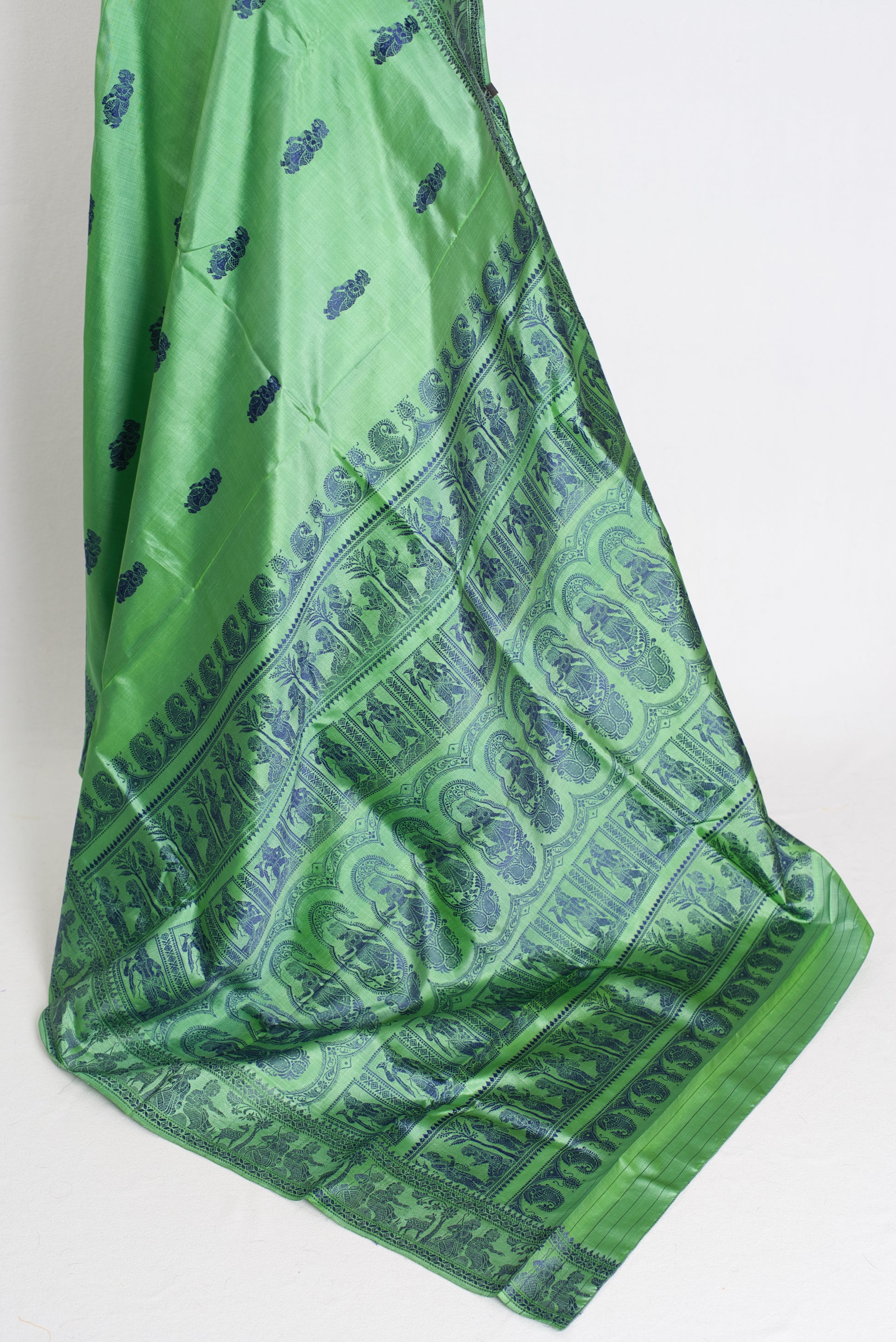 Sriti : Traditional Baluchari Silk Saree from Bengal in Sage Green image 3