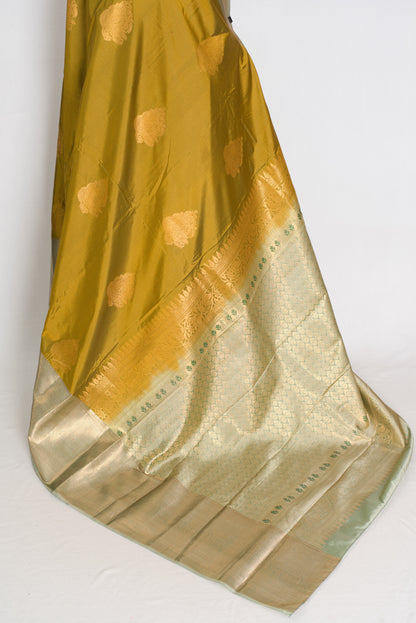 Harini – Olive Green Semi Silk Kanjivaram Saree with Sage Green Wide Border image 4