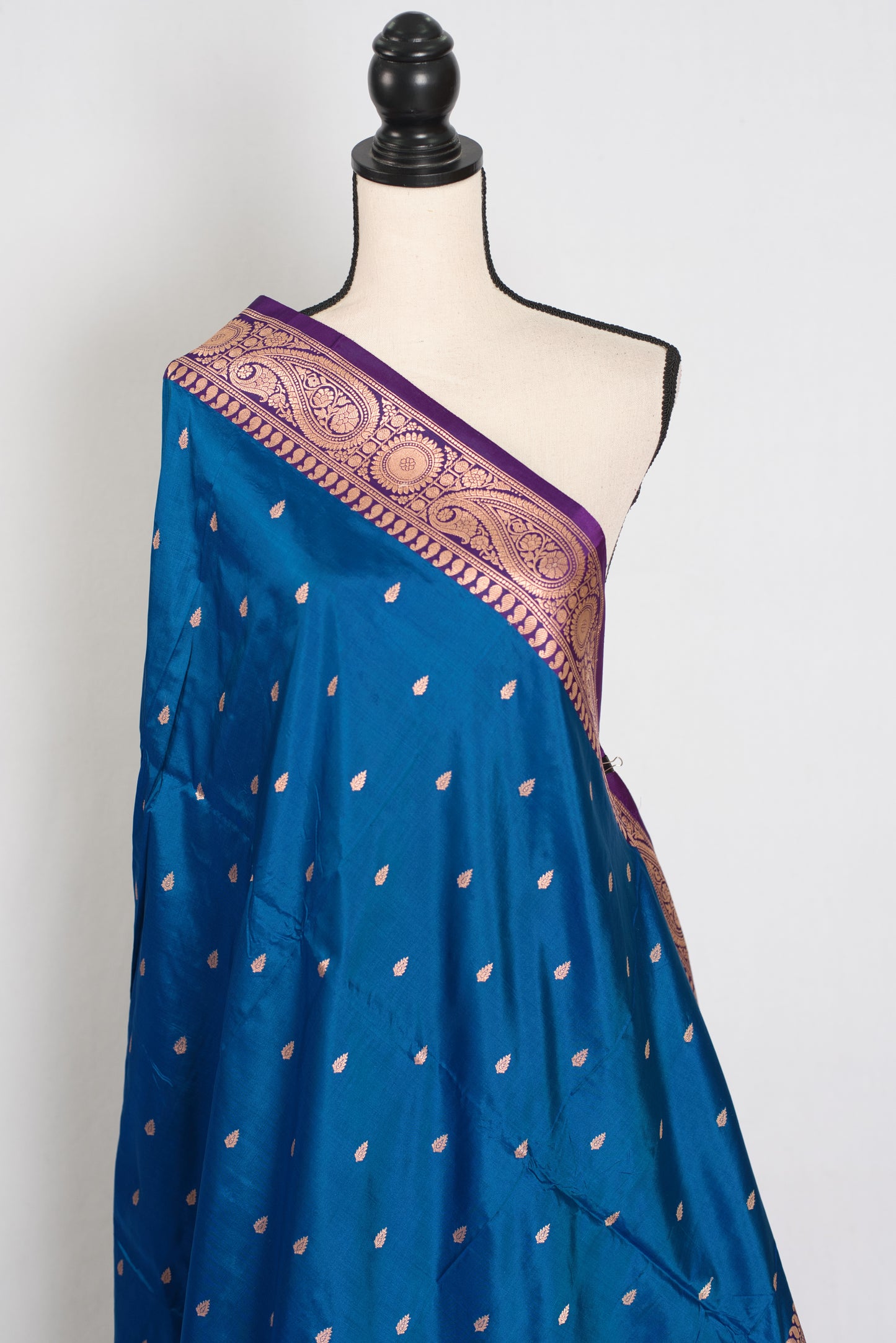Mahi | Royal Blue Pure Katan Silk Banarasi Saree with 40 Size Stitched Blouse image 4