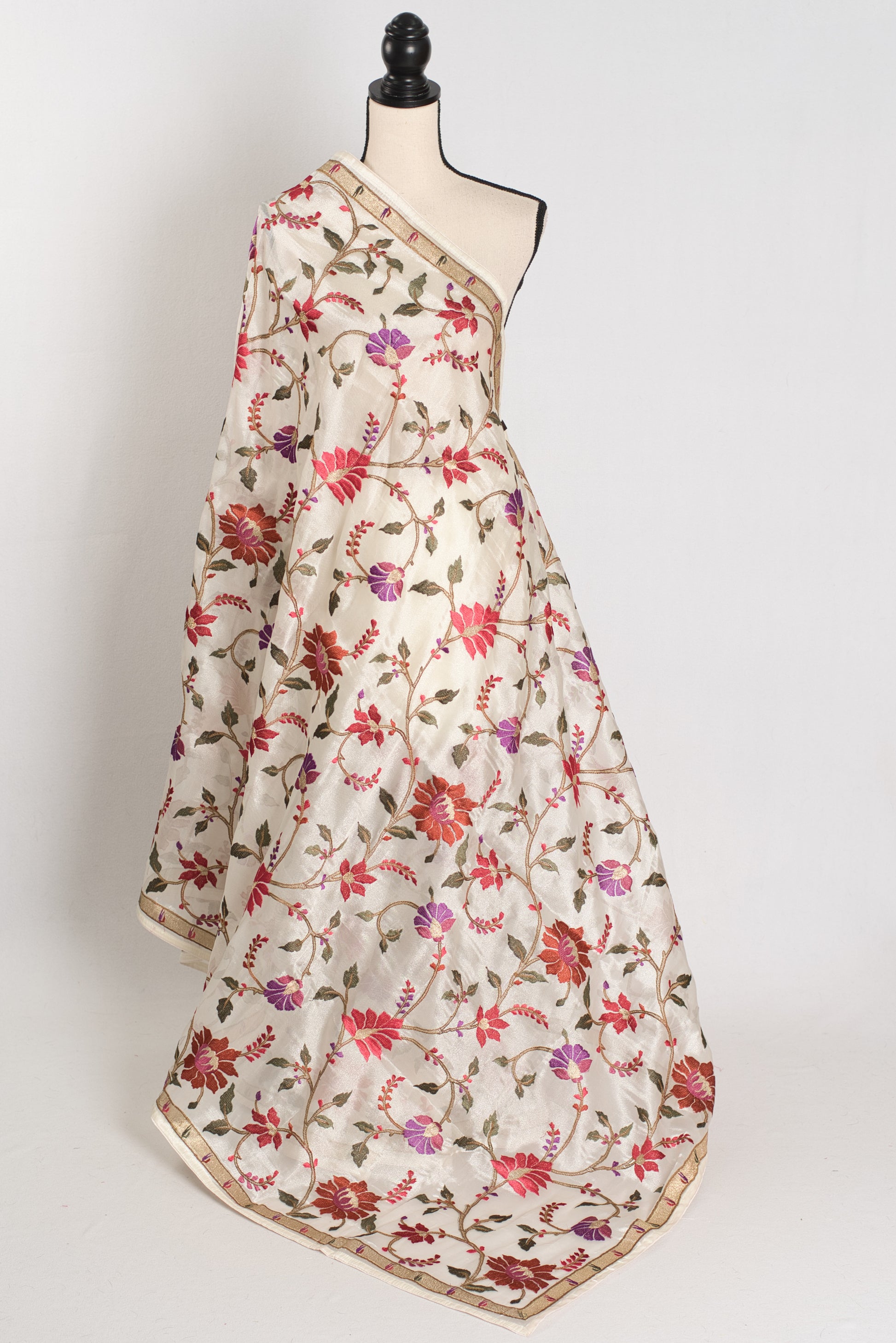 Madhavi : Organza Designer Saree with Heavy Embroidery Work in Off White image 1