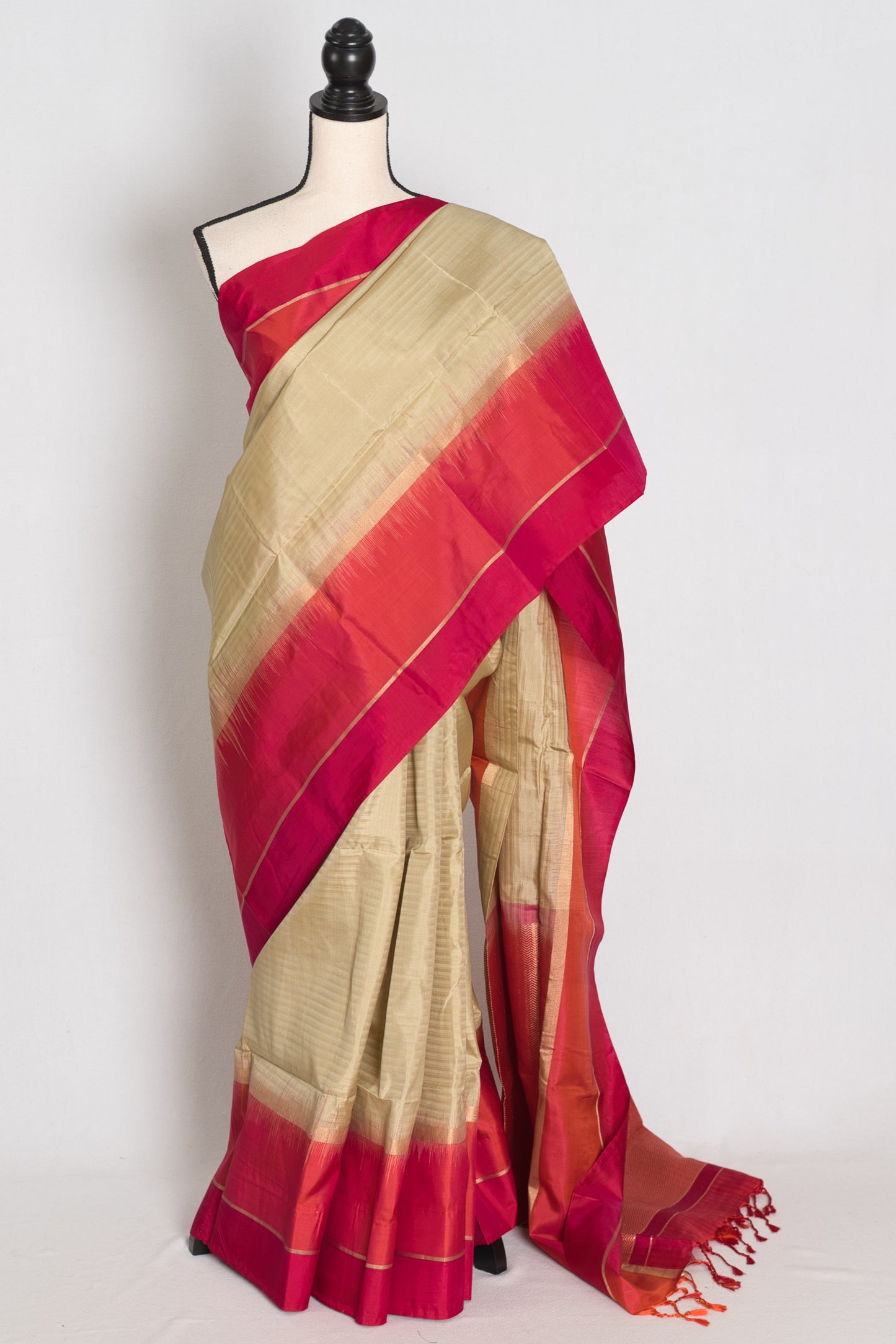 Sree : Clay Brown, Orange, and Red Wide Border Lightweight Kanjivaram Silk Saree image 0