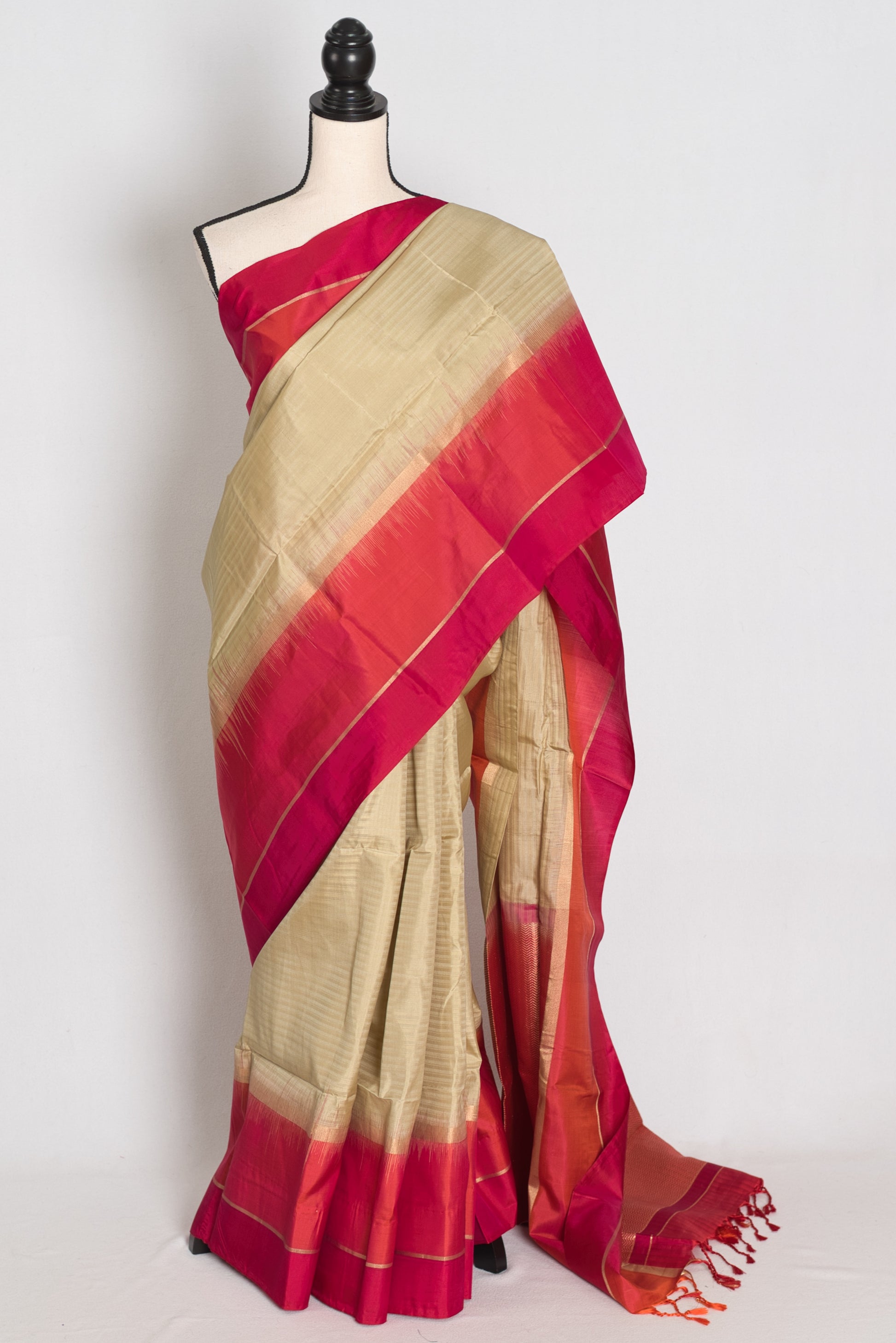 Sree : Clay Brown, Orange, and Red Wide Border Lightweight Kanjivaram Silk Saree image 0