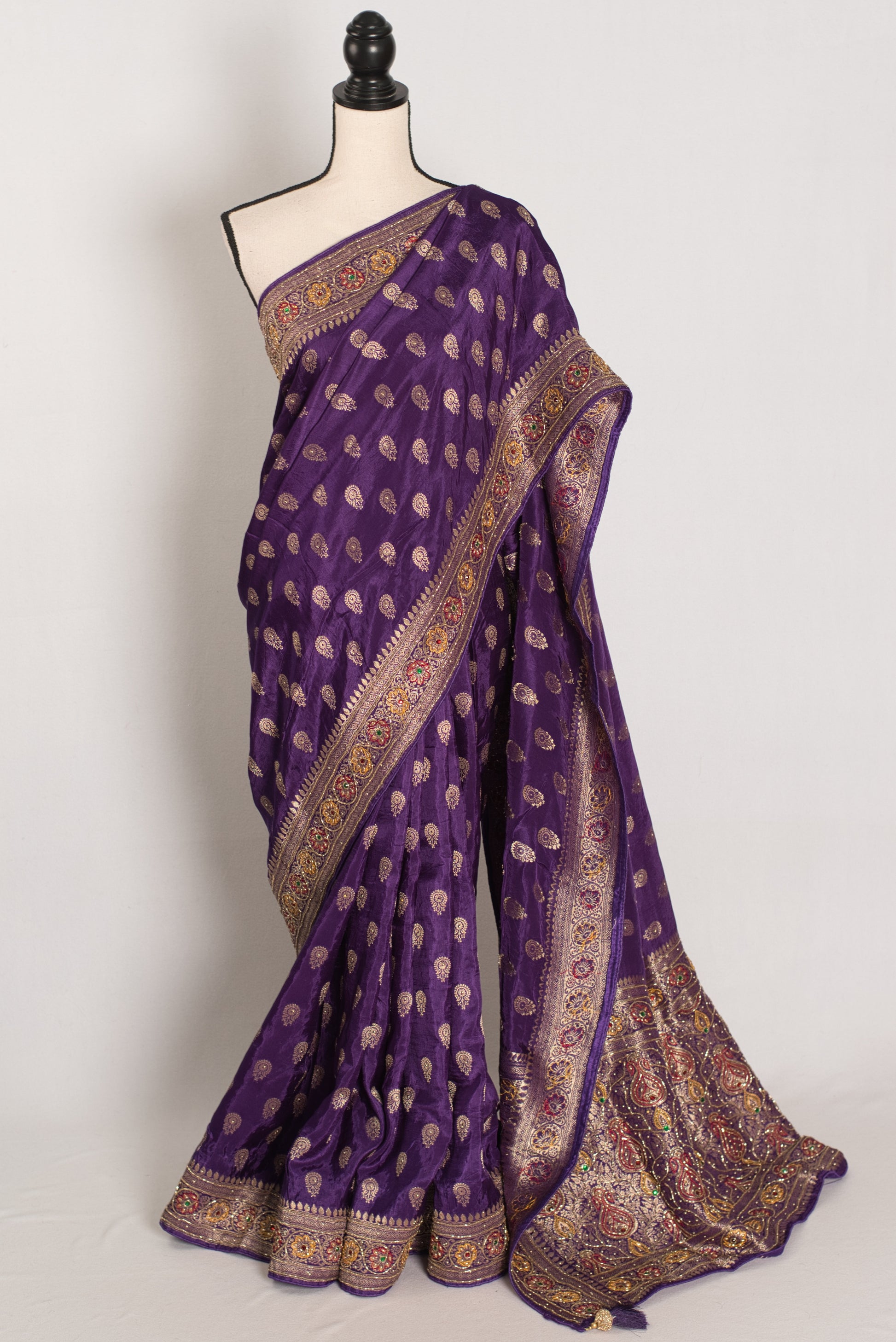 Priya : Purple and Gold Dola Silk Banarasi Saree with 40 Size Blouse image 0