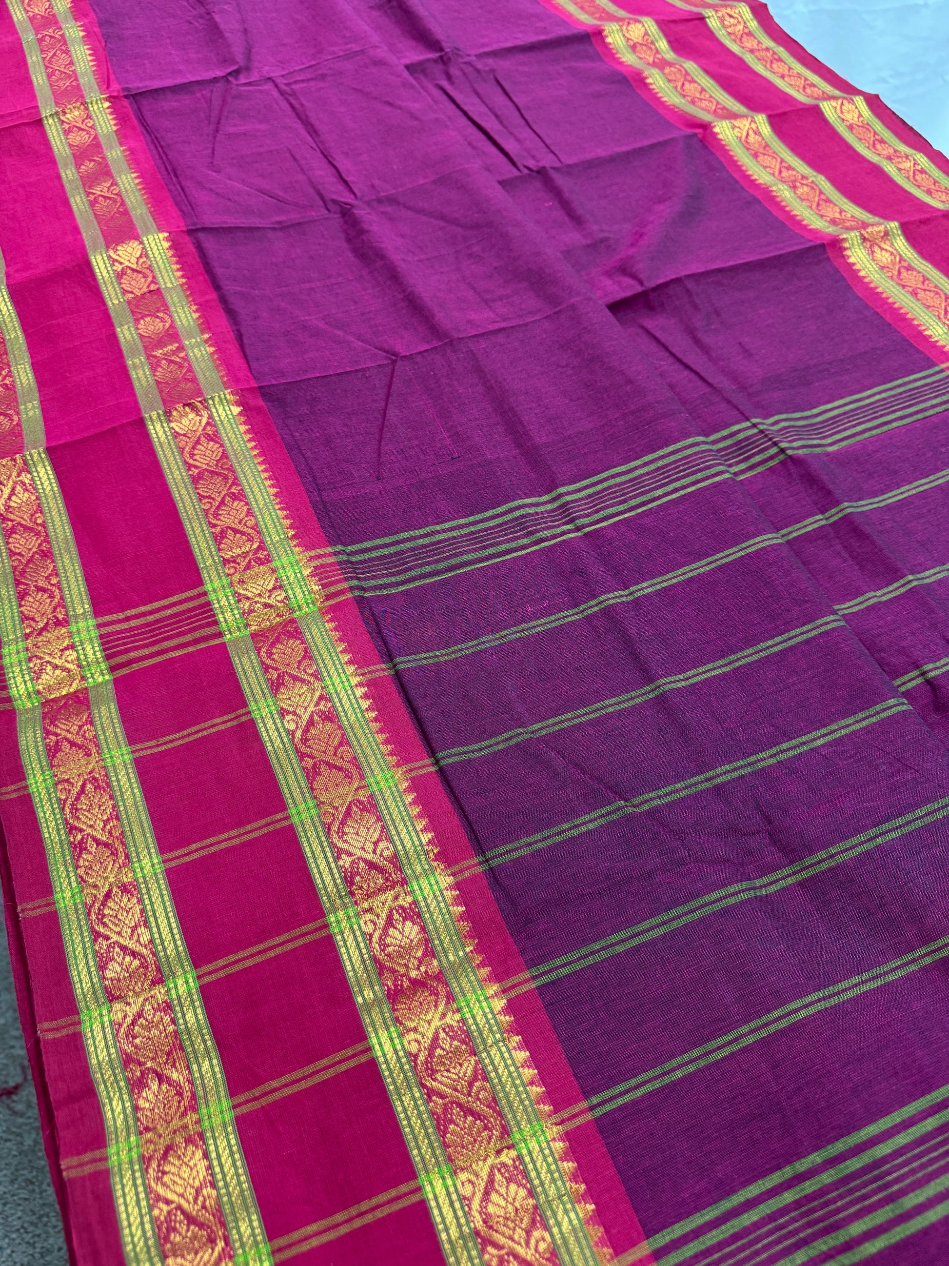 Kalyani : Handwoven Kanchi Cotton Saree in Maroonish Purple image 3