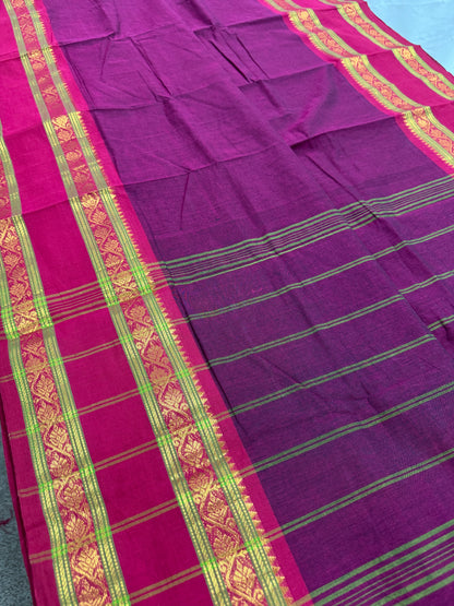 Kalyani : Handwoven Kanchi Cotton Saree in Maroonish Purple image 3
