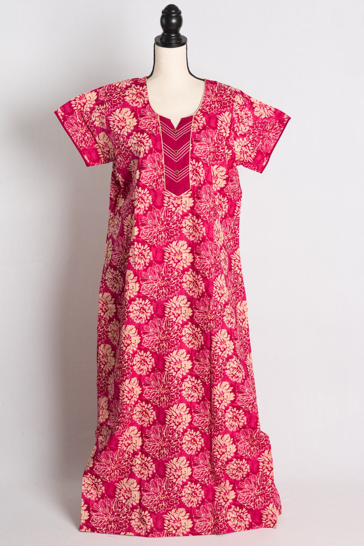 Pure Cotton Pink Floral Printed Indian Nighty in Regular Size image 1