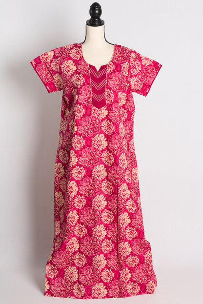 Pure Cotton Pink Floral Printed Indian Nighty in Regular Size image 1