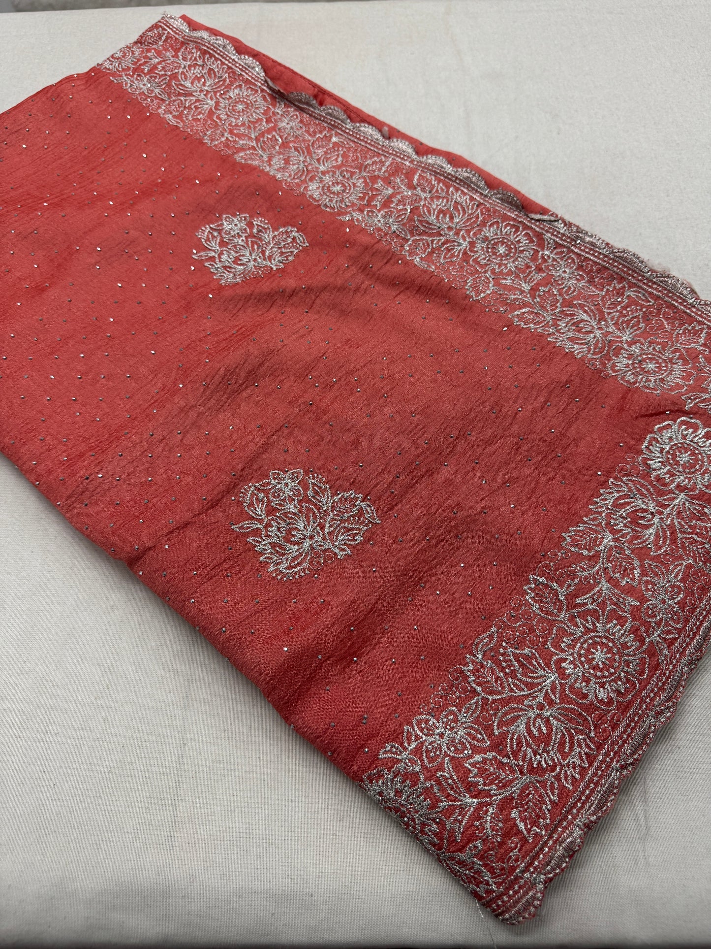 Iti | Peach Partywear Saree | Silver Thread Embroidery & Stones image 2