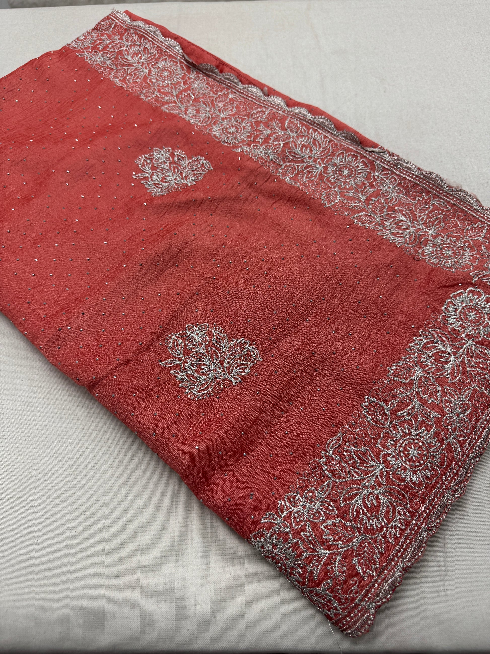 Iti | Peach Partywear Saree | Silver Thread Embroidery & Stones image 2