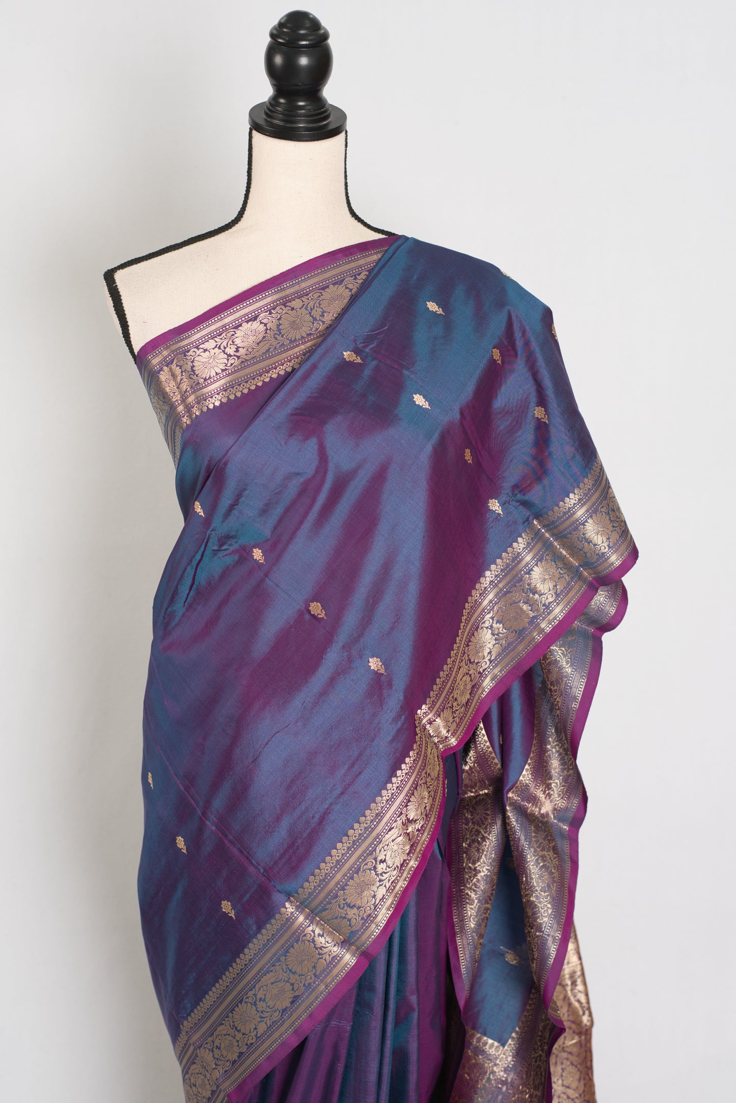 Bristi | Dual Shade Purple Pure Katan Silk Banarasi with 38 Size Stitched Blouse image 6