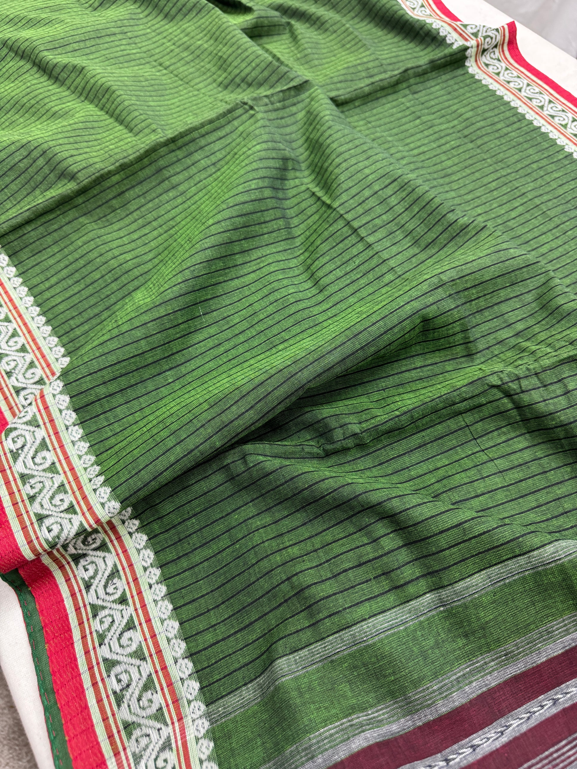 Forest Poise : Green Bengal Soft Cotton Dhanekhali Saree image 1