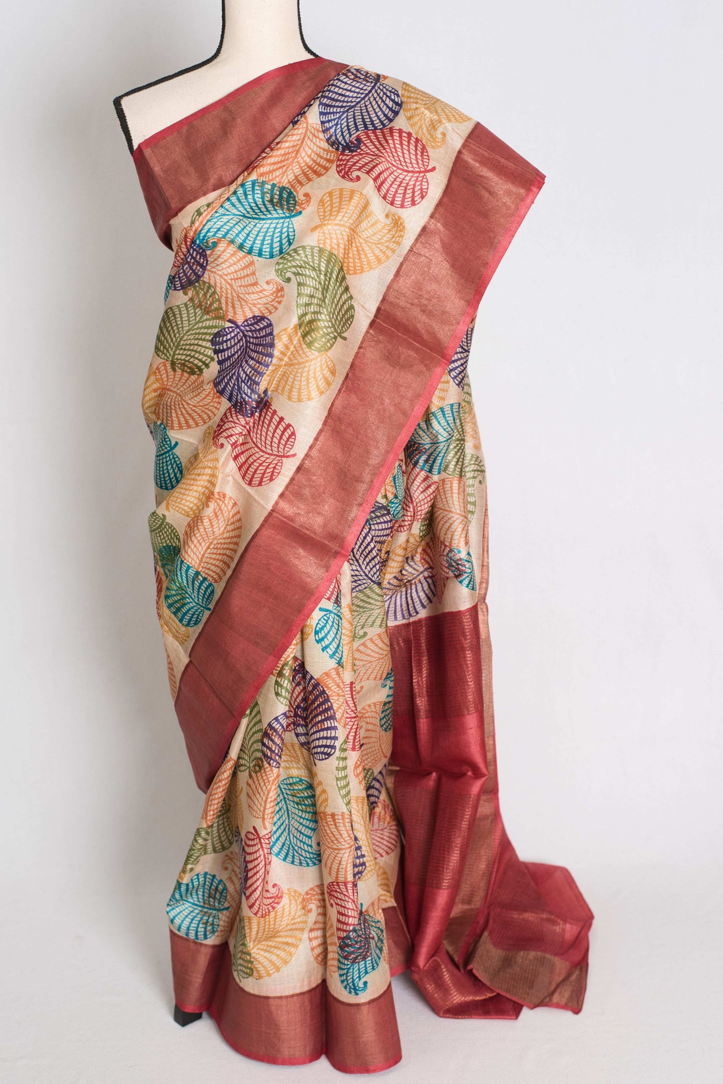 Balaka: Hand Block Printed Tussar Silk Saree with Multi-Color Print image 5