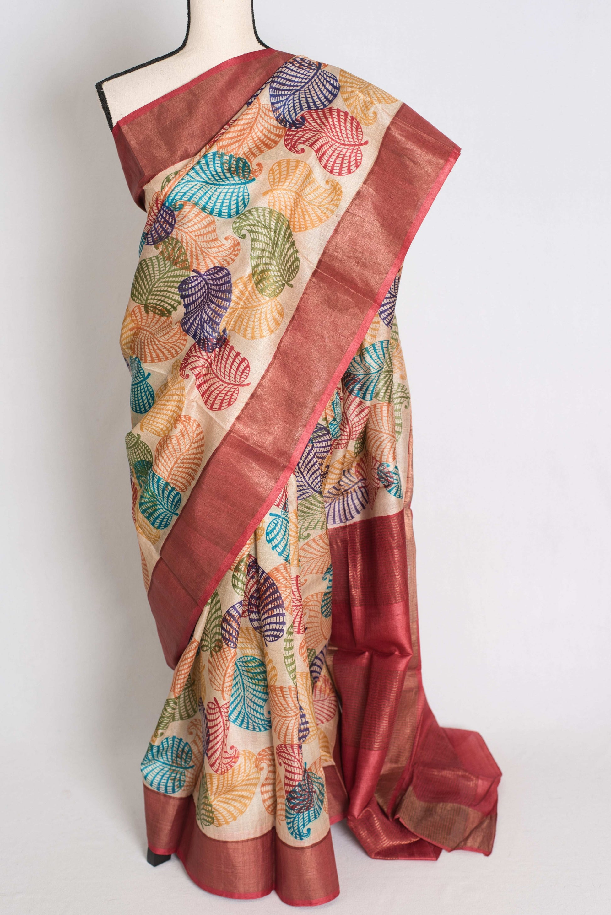 Balaka: Hand Block Printed Tussar Silk Saree with Multi-Color Print image 5