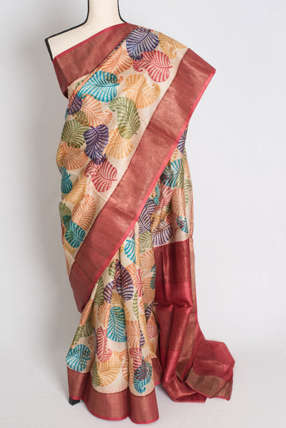 Balaka: Hand Block Printed Tussar Silk Saree with Multi-Color Print image 5