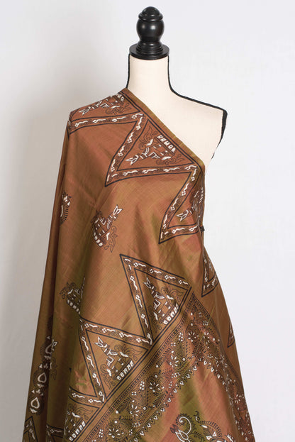 Rama : Bishnupur Katan Silk Printed Baluchari Saree in Heena Green image 3