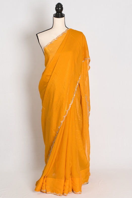 Hema : Yellow Soft Tissue Designer Party Wear Saree image 0