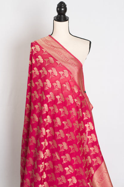 Sona : Semi Georgette Budget Friendly Banarasi Saree in Rani Pink image 4
