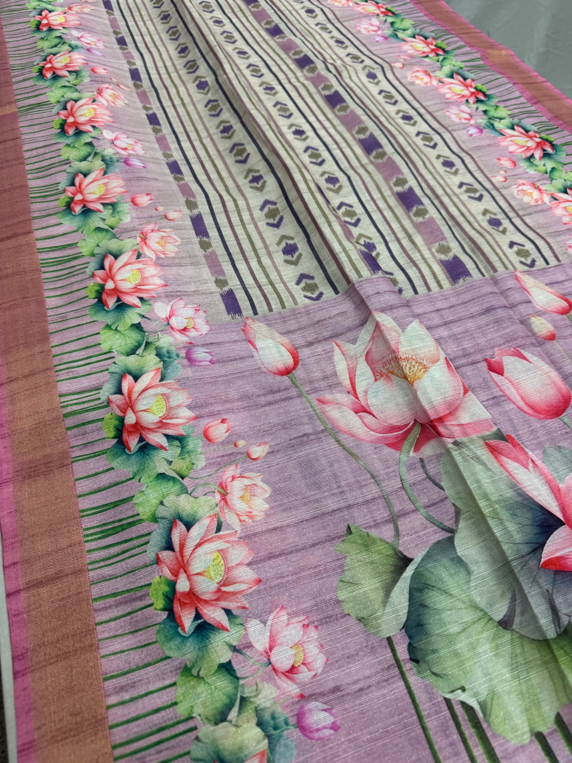 Rai | Off White & Lavender Ikkat Fusion Semi Tussar Saree image 0