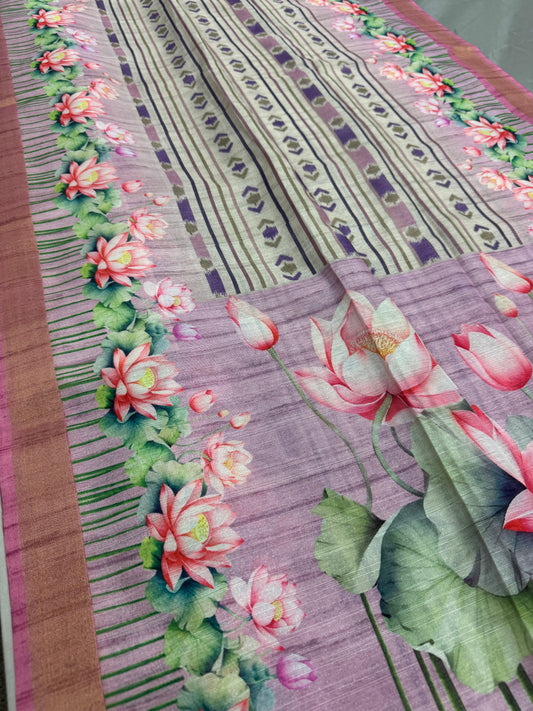 Rai | Off White & Lavender Ikkat Fusion Semi Tussar Saree image 0
