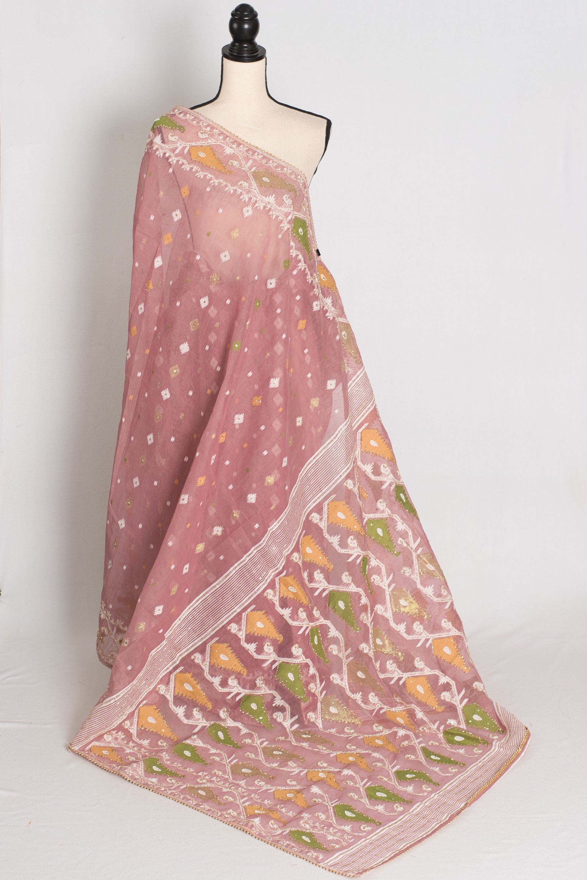 Bithi : Unique Pastel Purple and White Blended Cotton Jamdani Saree image 1